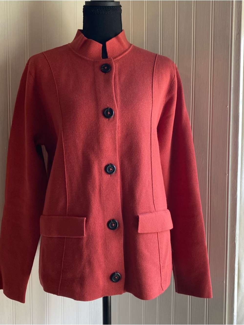 J. Jill Terra Cotta Stand-Collar Button Front Sweater Jacket size M